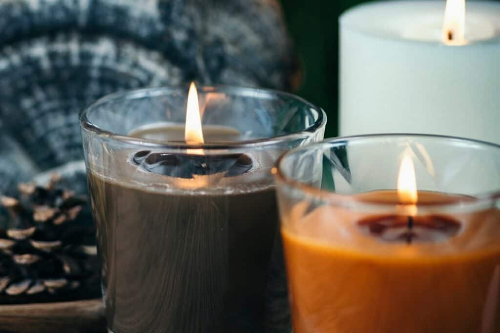 Different colors and scents of beer candles